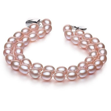 Bracelet perle cultivé naturel à deux fils de 6-7 mm, lavande